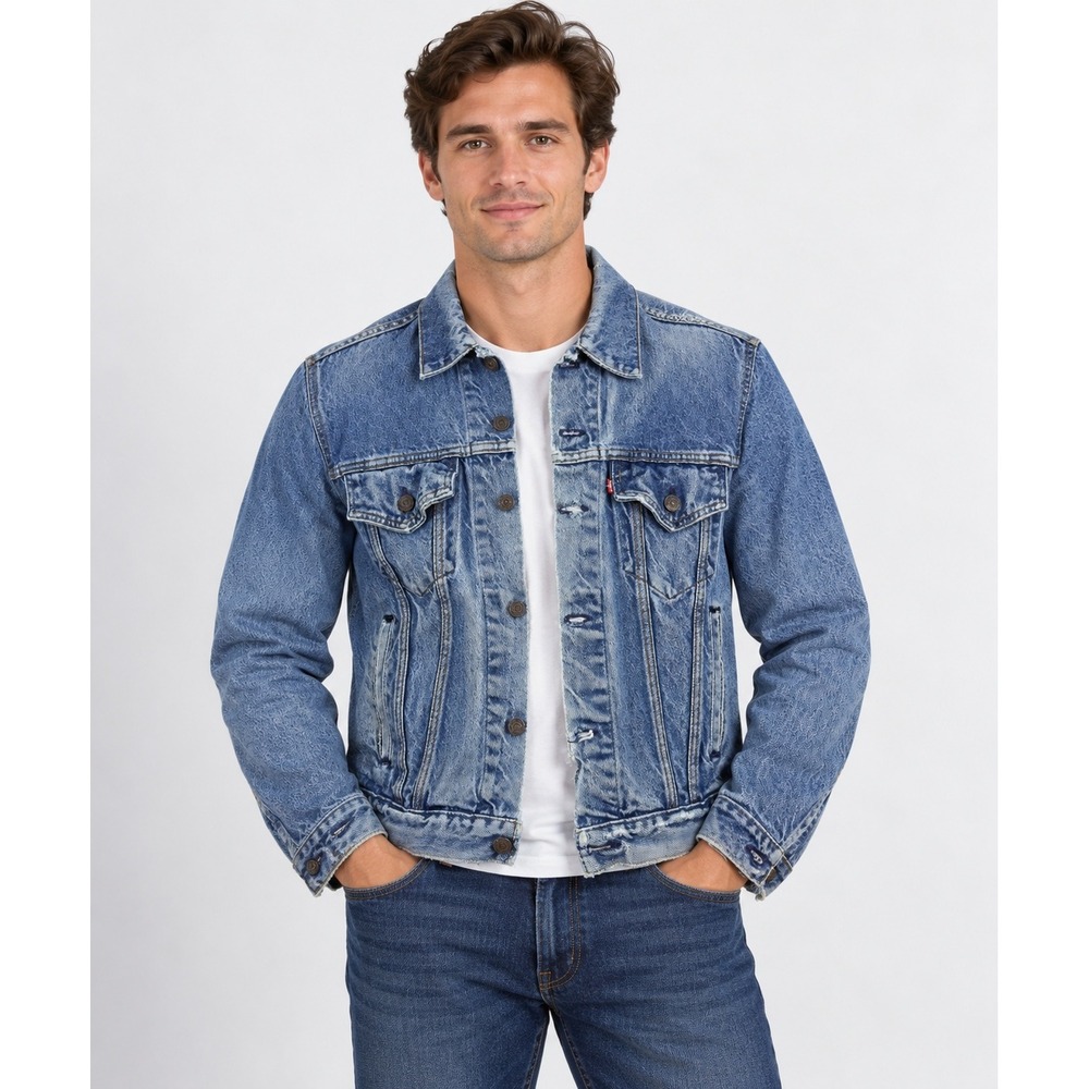 Vintage Levi's 70506-0216 Denim Trucker Jacket Mens 42R Blue USA Made
